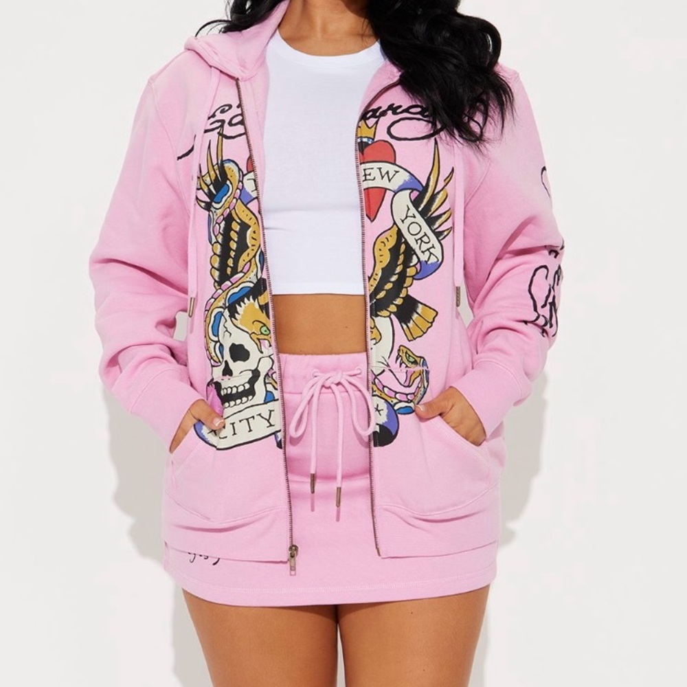 Women's Ed Hardy NYC Skirt Set- Pink